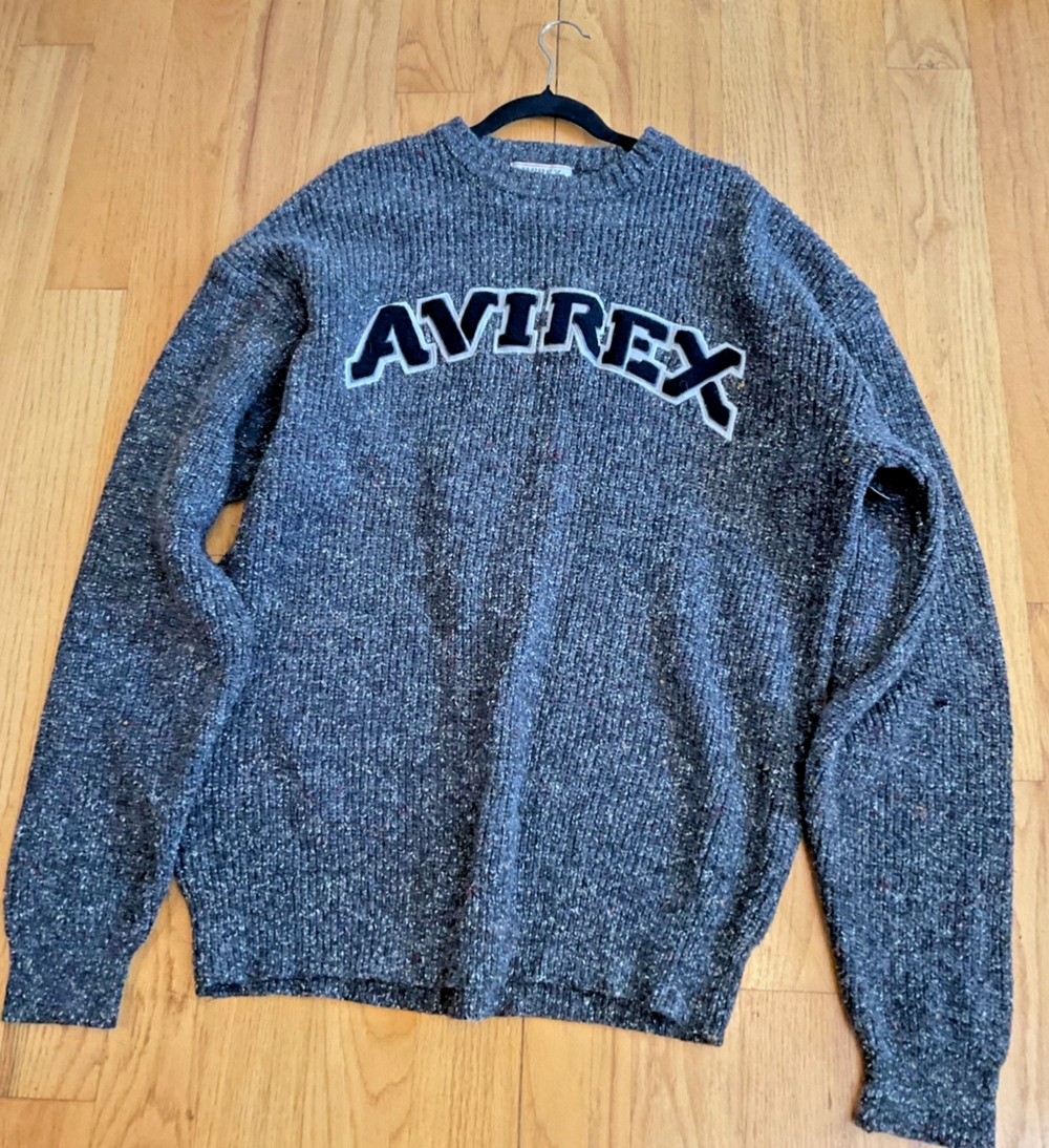 Vintage Avirex Spellout Charcoal Gray Fleck Knit Sweater